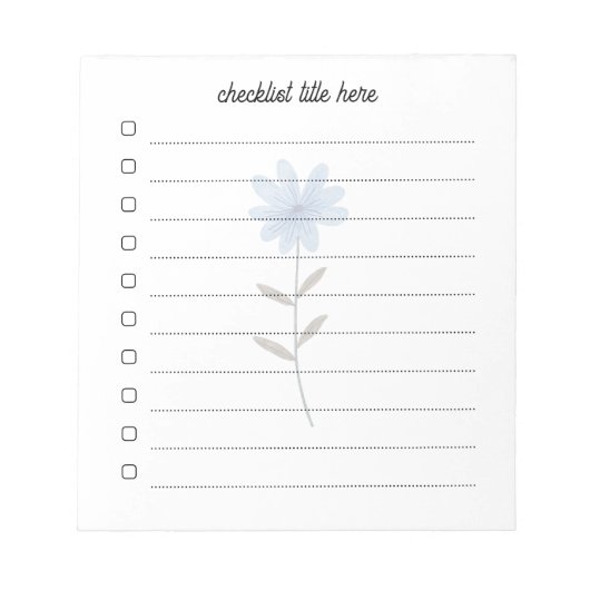 Blanco checklist met waterverf blauwe bloem notitieblok (Voorkant)