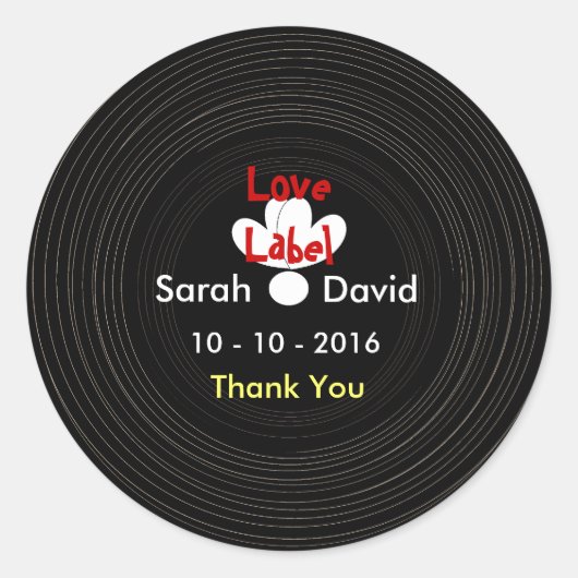 Blanco en wit vinylmuziekrecord ronde sticker (Voorkant)