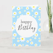 Blanco Happy Birthday Daisy Flower Pattern Blue Kaart (Voorkant)