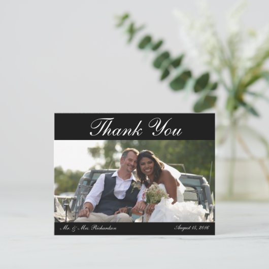 Blanco - Horiz. B&W Aangepaste trouwfoto Dank u Briefkaart (Staand voorkant)