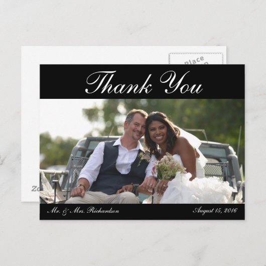 Blanco - Horiz. B&W Aangepaste trouwfoto Dank u Briefkaart (Voorkant / Achterkant)