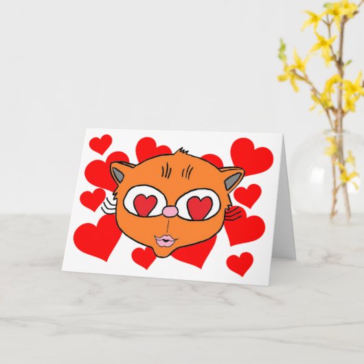 Blanco in gekraakte lippen, kitten met harten kaart (Gele Bloem)