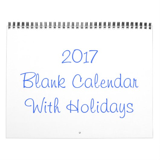 Blanco kalender 2017 met Feestdagen (Hoes)