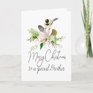 Blanco kerstcier Bird Pointsettia Brother Kaart