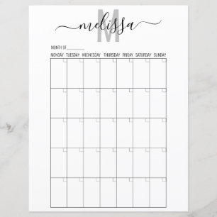 Blanco maand monogram planningsschema agenda