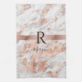 Blanco naam/Monogram Wit en Roos Glitter Goud Marm Theedoek (Verticaal)