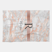 Blanco naam/Monogram wit/Roos Gold marmer Glitter Theedoek (Horizontaal)