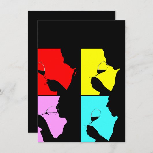 Blanco popArt Wijn Tasting Silhouette-uitnodiginge Kaart (Voorkant / Achterkant)