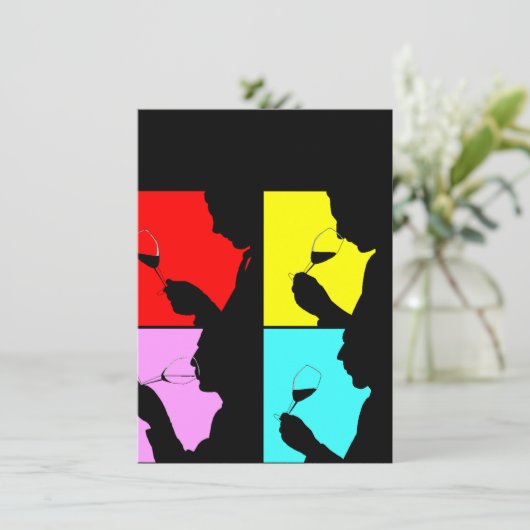 Blanco popArt Wijn Tasting Silhouette-uitnodiginge Kaart (Staand voorkant)