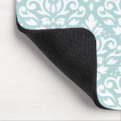 Blanco scroller Damask Ptn op Duck Egg Blue (B) Muismat (Hoek)