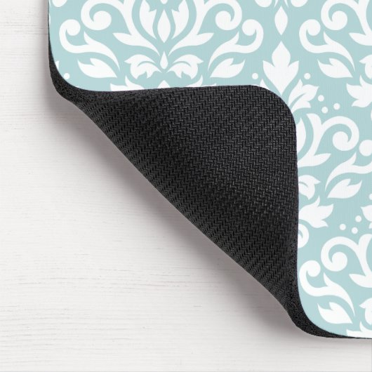 Blanco scroller Damask Ptn op Duck Egg Blue (B) Muismat (Hoek)