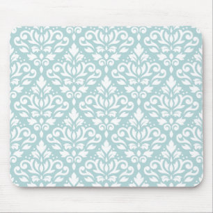 Blanco scroller Damask Ptn op Duck Egg Blue (B) Muismat