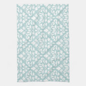 Blanco scroller Damask Ptn op Duck Egg Blue (B) Theedoek (Verticaal)