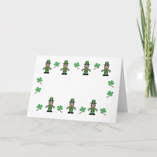 Blanco Shamrocks en Leprechauns Kaart (Voorkant)
