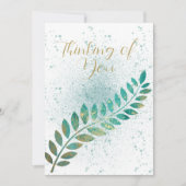 Blanco Turquoise en Gold Tropical Leaf Thinking of Aankondiging (Voorkant)