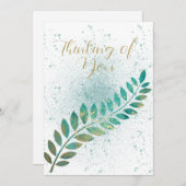 Blanco Turquoise en Gold Tropical Leaf Thinking of Aankondiging (Voorkant / Achterkant)