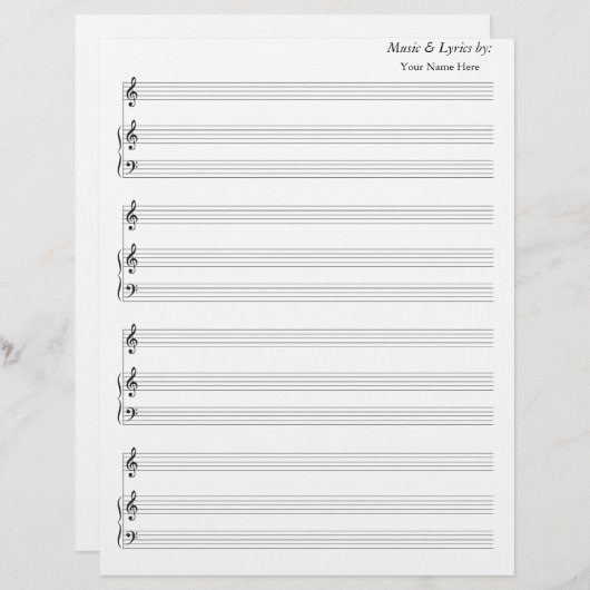 Blanco vel muziek Blank Piano Treble Clef (Voorkant / Achterkant)