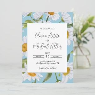 Blancs Aquarelle Bleu Faire-part de mariage