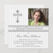 Blancs Argent Confirmation Photo Invitation (Devant / Derrière)