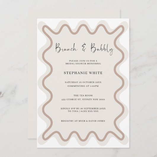 Blancs beige frontière Brunch et Bubbly Invitation (Devant / Derrière)