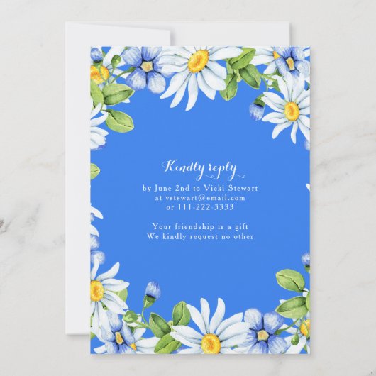 Blancs Bleu Daisy 80e anniversaire Invitation (Dos)