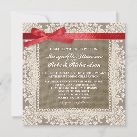 Blancs dentelle rouge arc & burap invitations de m (Devant)