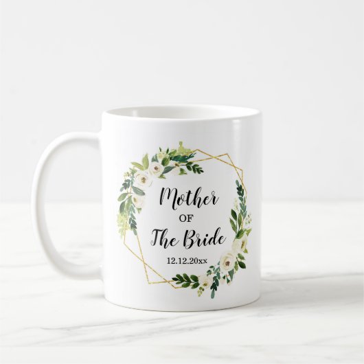 Blancs Floral Mère de la mariée Mariage Mug (Gauche)