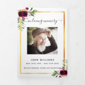 Blancs floral or photo tri-pli programme funéraire (Page de couverture)