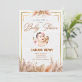 Blancs Gold esthétique invitation à la douche bébé (Debout devant)