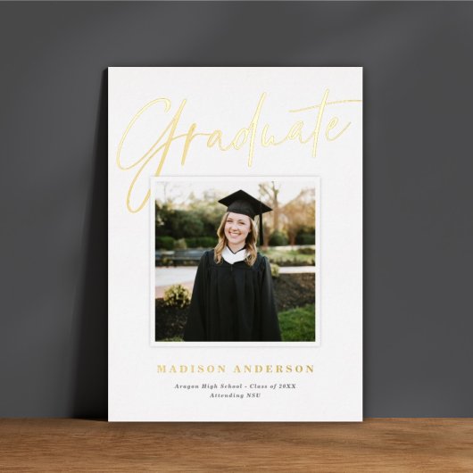 Blancs + Gold Script Faire-part de graduation phot