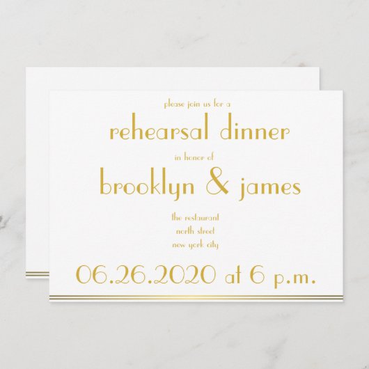 Blancs Great Gatsby Invitations de répétition Mari (Devant / Derrière)