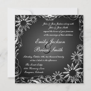 Blancs noir fade fleur invitation de mariage