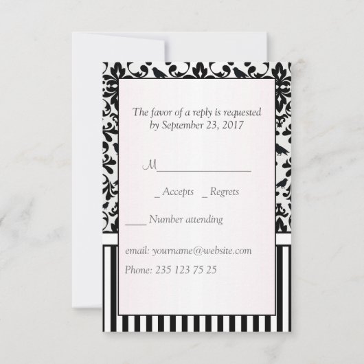 Blancs noirs Damas, oiseaux, rayures RSVP (Dos)