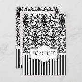 Blancs noirs Damas, oiseaux, rayures RSVP (Devant / Derrière)