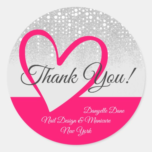 Blancs Pink Coeur Calligraphie Merci Étiquette (Devant)