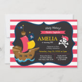 Blancs roses Pirate Ship Anniversaire Invitation (Devant)