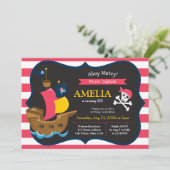 Blancs roses Pirate Ship Anniversaire Invitation (Debout devant)