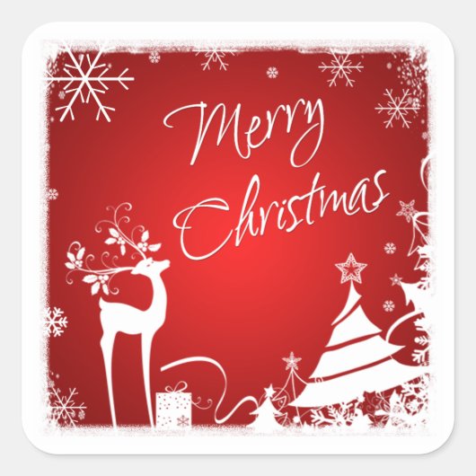 Blancs rouges Joyeux cerf de Noël, Stickers Snowfl (Devant)