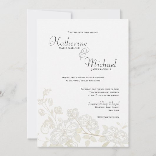Blancs sur les invitations aux mariages floraux (Devant)