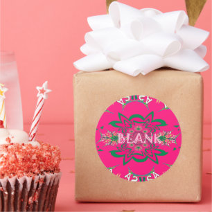 Blank Baby Levendig Roze Bloemen Paarse Schaduw Mo Ronde Sticker