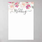 Blank Blush Roze Raspberry Bloemen Trouwbord Poster (Voorkant)