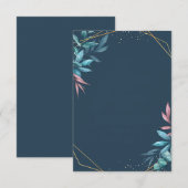 Blank budget blauw en roze botanische bruiloft kaart (Voorkant / Achterkant)