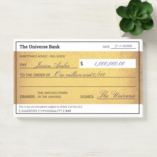 Blank Check Gold Law of Attraction Abundance Post-it® Notes (Kantoor)