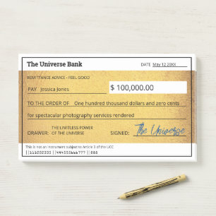 Blank Check Gold Wet van Attractie Manifestatie Post-it® Notes