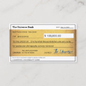 Blank Check Gold Wet van Attractie Manifestatie Visitekaartje (Voorkant)