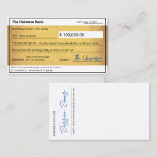 Blank Check Gold Wet van Attractie Manifestatie Visitekaartje