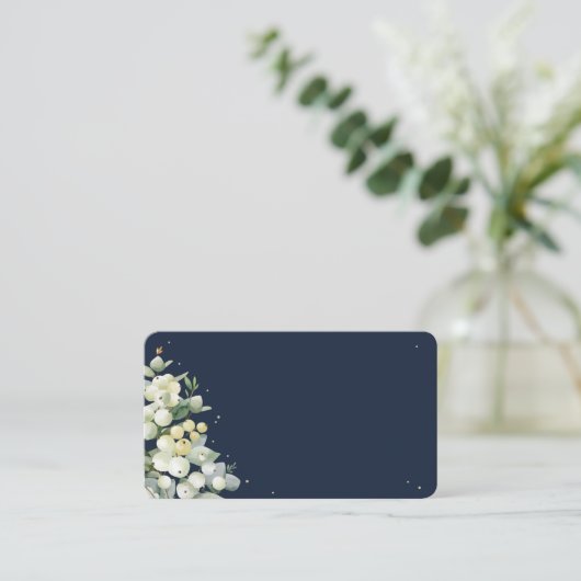 Blank Donker Navy Snowberry + Eucalyptus Bruiloft Plaatskaartje (Staand voorkant)