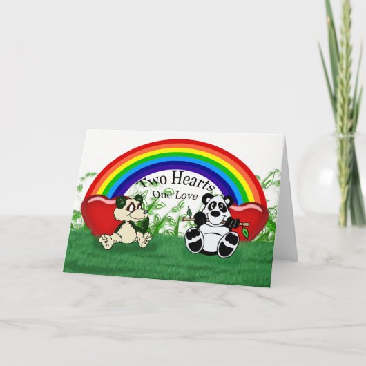 Blank gay lesbian Love carte avec pandas et rainbo (Devant)