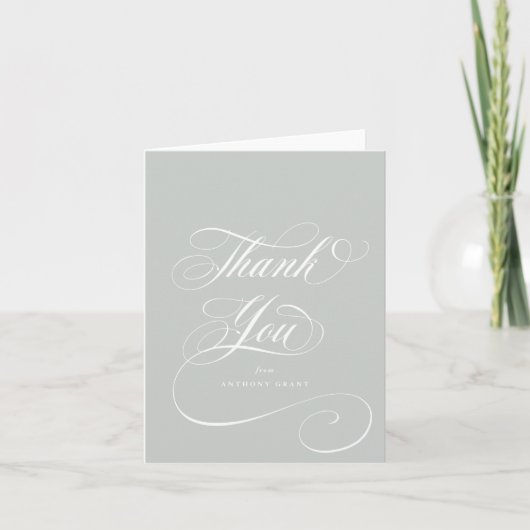 Blank grijs groen Elegant Script Afstuderen Bedankkaart (Voorkant)