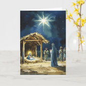 Blank Inside | Watercolor Kerststal Scene Kaart (Gele Bloem)